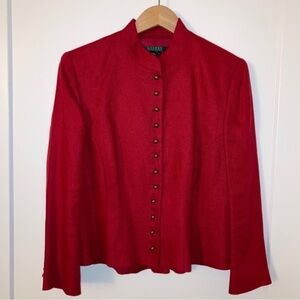 Ralph Lauren Womens Red Linen Blazer Jacket Peplum Brass Buttons Military Sz 16